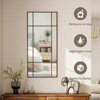 Specchio da Parete Stile Finestra 110x50 cm con Montaggio Verticale e Orizzontale Nero