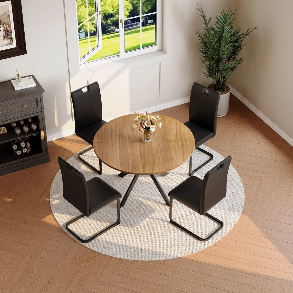 Set Tavolo Rotondo e 2 Sedie con Telaio in Metallo ¨C Xylo ¨C Legno e Similpelle