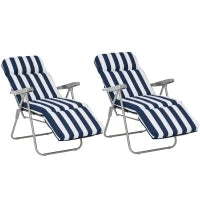 Sedia Sdraio per Esterni da 2 Pezzi Pieghevole e Reclinabile, Lettino Prendisole con Cuscino Imbottito, Blu e Bianco