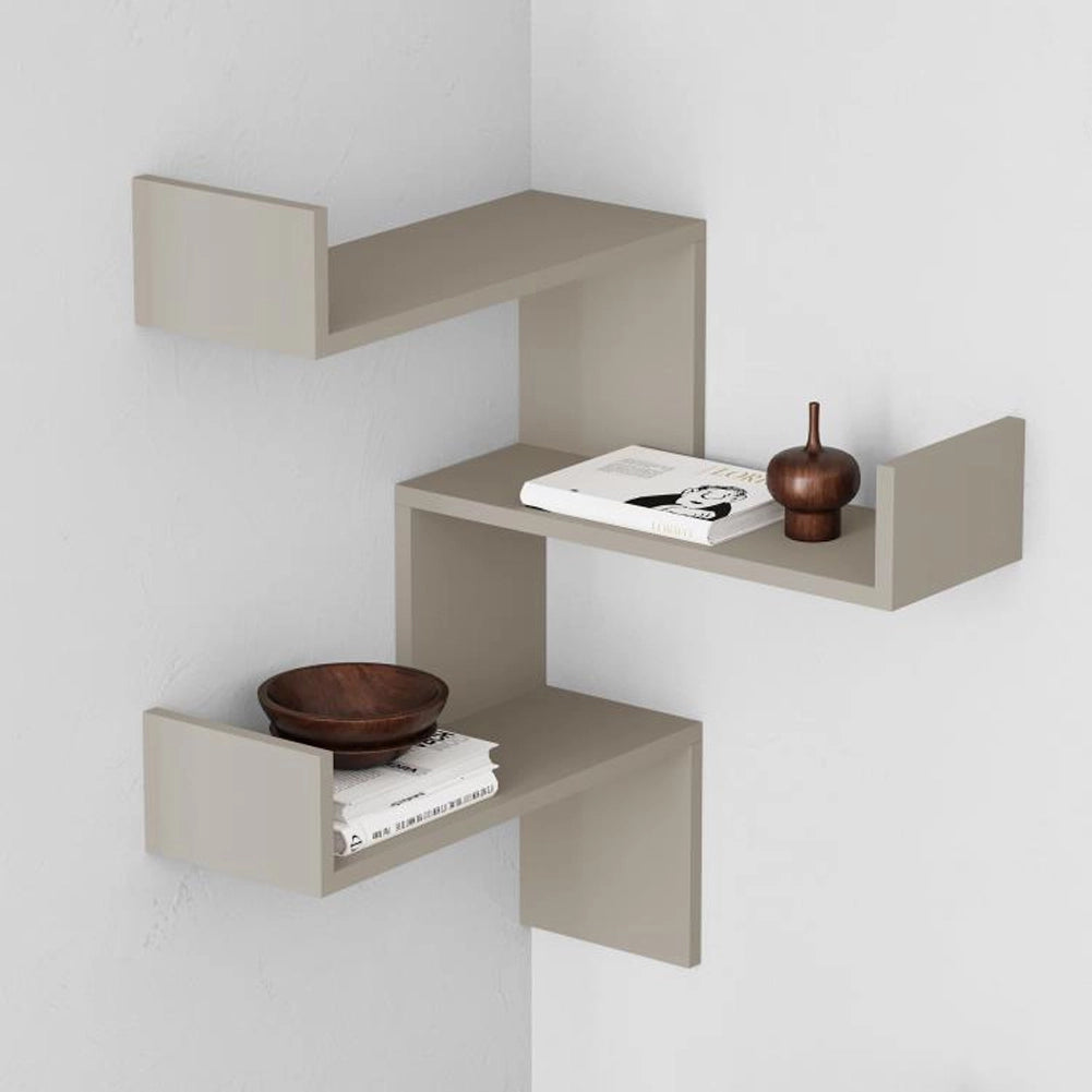 Mensola Scaffale Angolare da Parete 3 Piani Salvaspazio Sabbia 60 x 22 x 90H cm