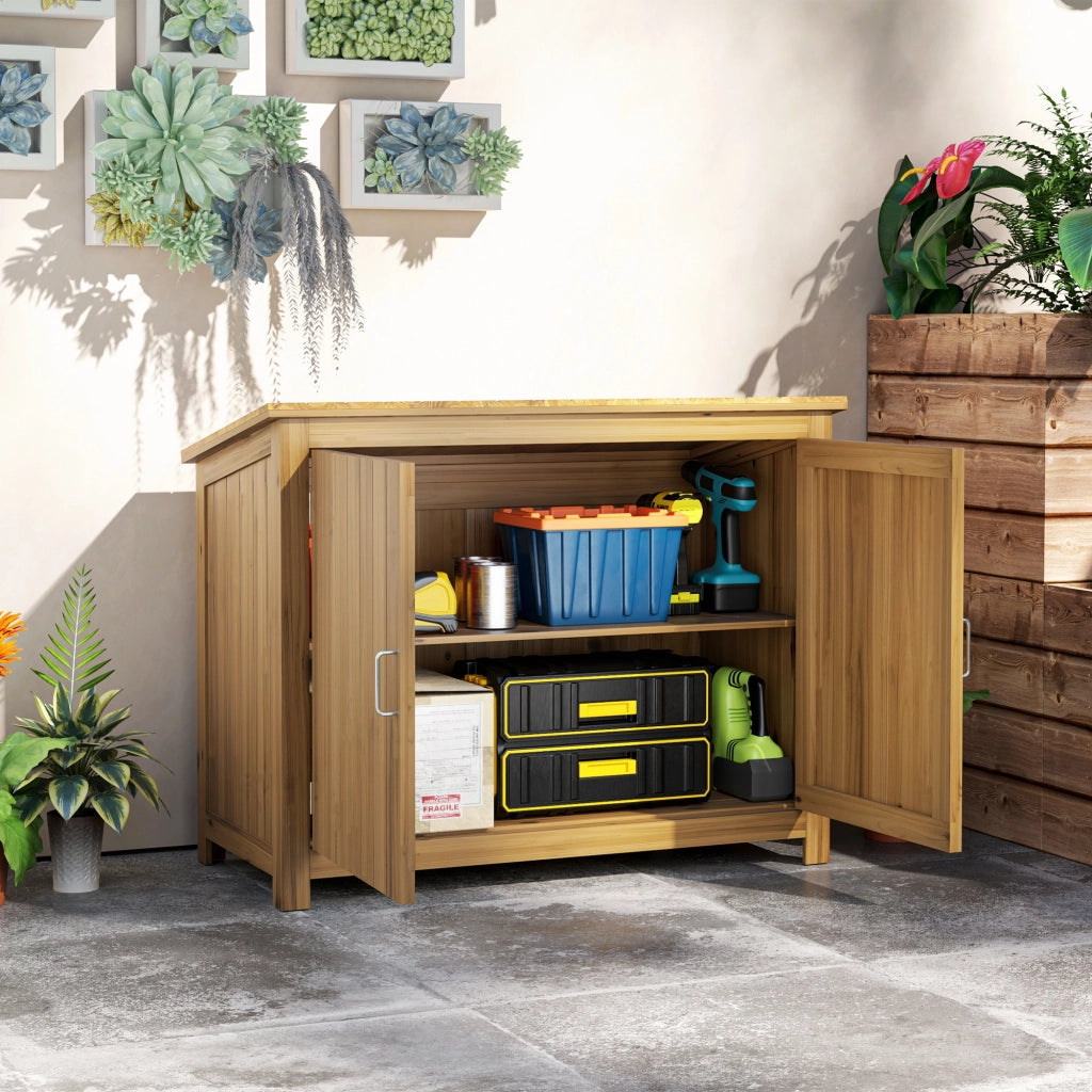 Armadio da Giardino in Legno con 2 Ante e 2 Ripiani ¨C zephmum ¨C 110x50x85 cm, Marrone