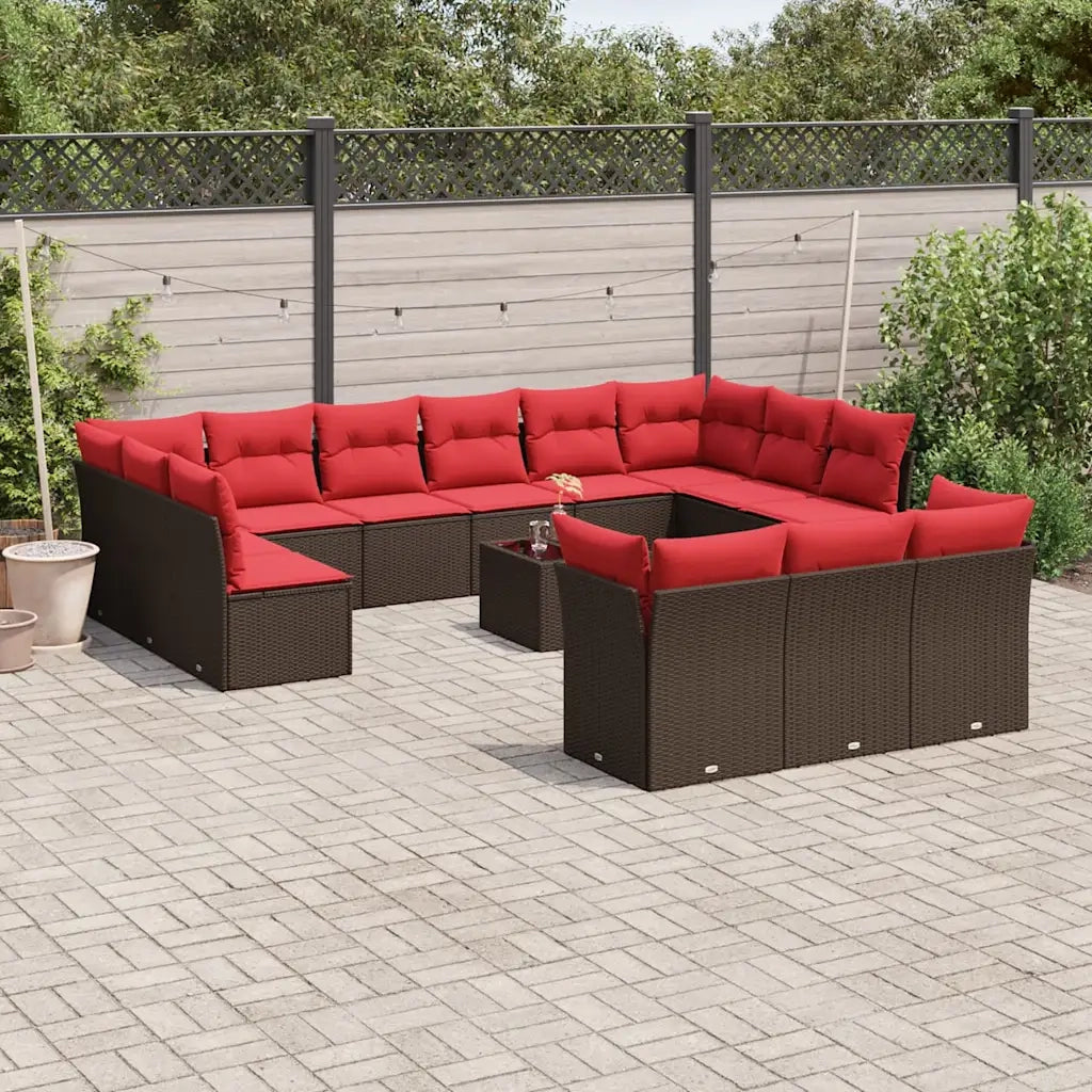 Set Divani da Giardino 14 pz con Cuscini Marrone in Polyrattan 3218464
