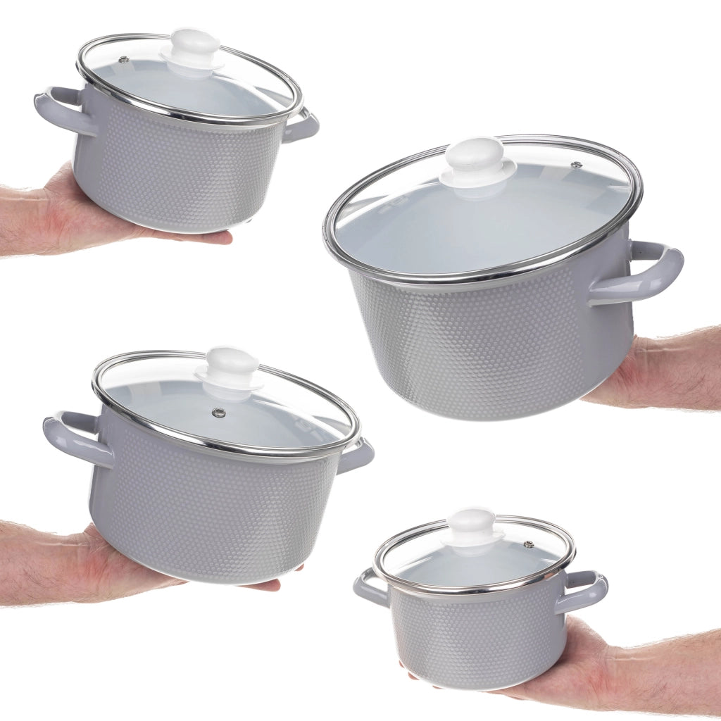 Set di pentole smaltate KADAX da 8 pezzi per piani cottura a induzione e gas, in acciaio inox, con coperchi.