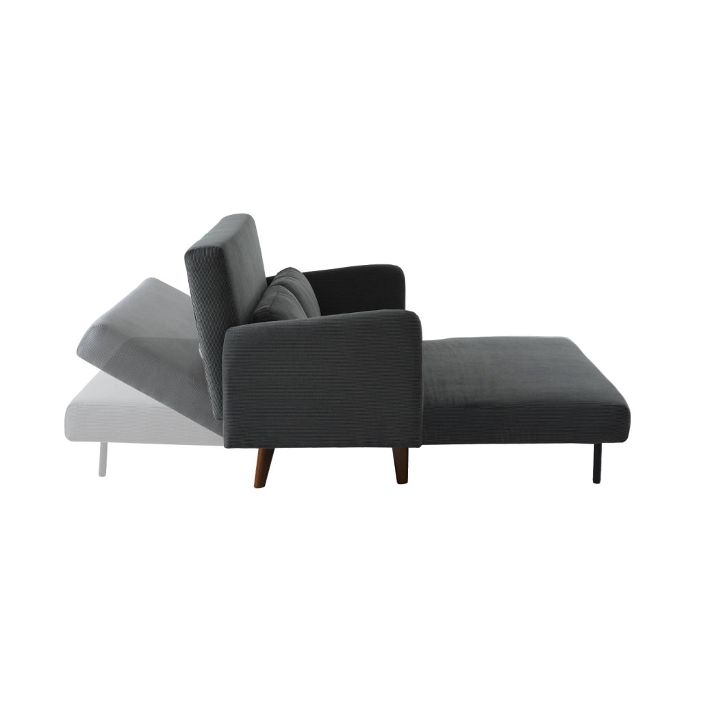 Divano letto in velluto a coste con gambe in legno, 2 posti, grigio