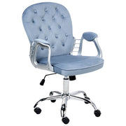 Sedia da ufficio in velluto azzurro con altezza regolabile e schienale trapuntato stile retrò moderno