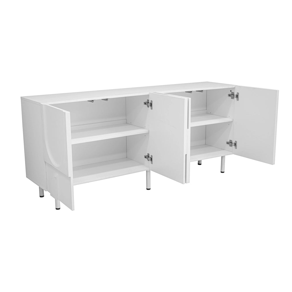 Credenza geometrica con ante a chiusura silenziosa in MDF e PB bianca per sala da pranzo 160 × 38,5 × 70 cm