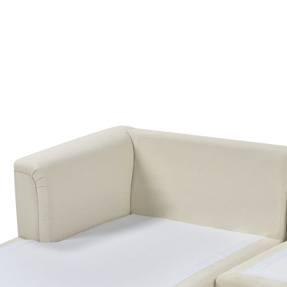 Divano ad angolo rivestito in tessuto beige con ottomana a forma di L con orientamento a versione destra
