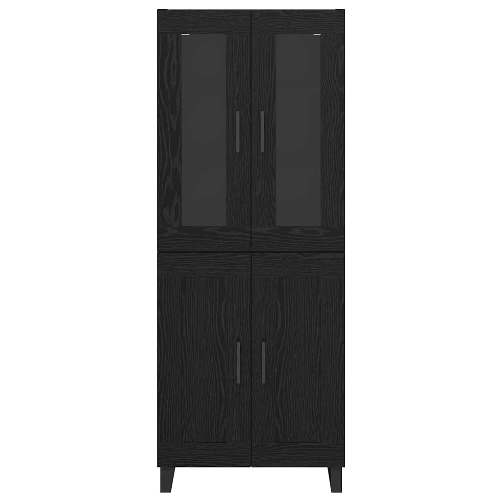Credenza 2 pz | Madia | Buffet da pranzo | Armadio da pranzo Rovere Nero Legno Stratificato e Vetro