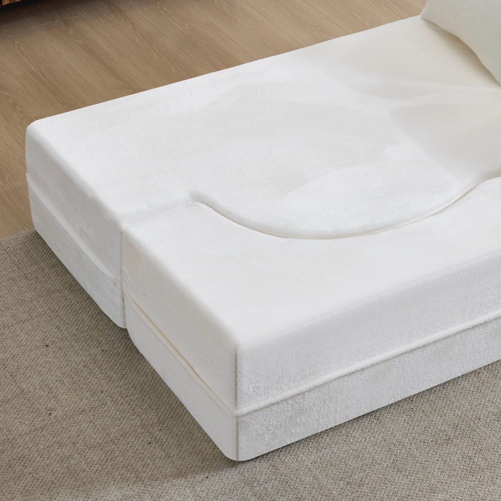 Divano futon modulare bianco a 1 posto con cuscino coordinato, in schiuma ad alta densità