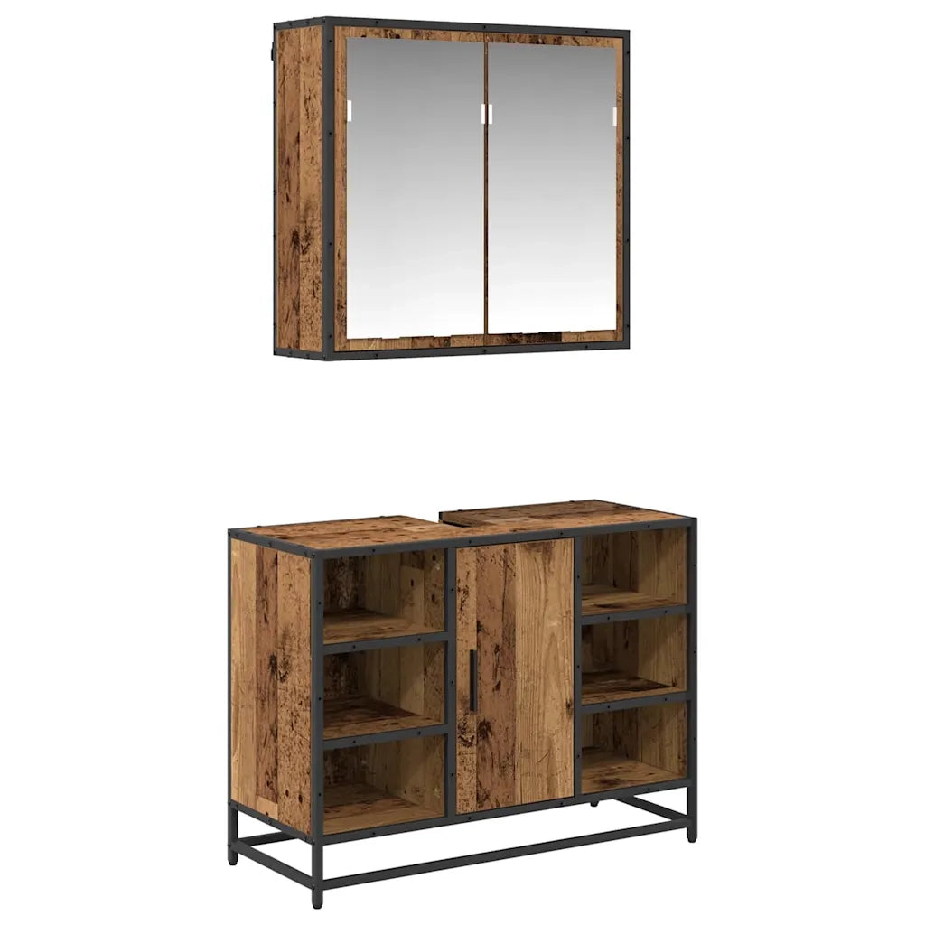 Set di mobili per il bagno con lo scaffale 2 pcs Legno vecchio 3402459