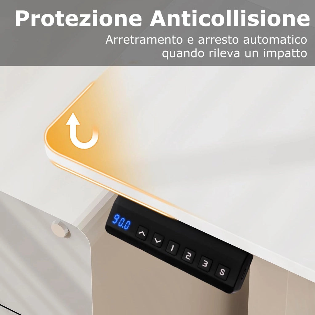 Scrivania Regolabile in Altezza, Scrivania con 3 Impostazioni di Altezza Memorizzabili, 2 Ganci e Gestione dei Cavi, Ideale per Ufficio e Casa, 120 x 60 x 73-122 cm (Bianco)