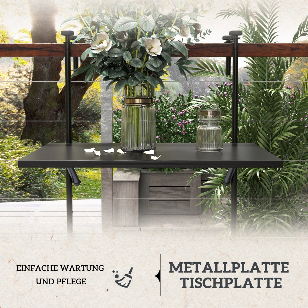 TAVOLO DA BALCONE APPESO REGOLABILE 62x60 cm NERO METALLO