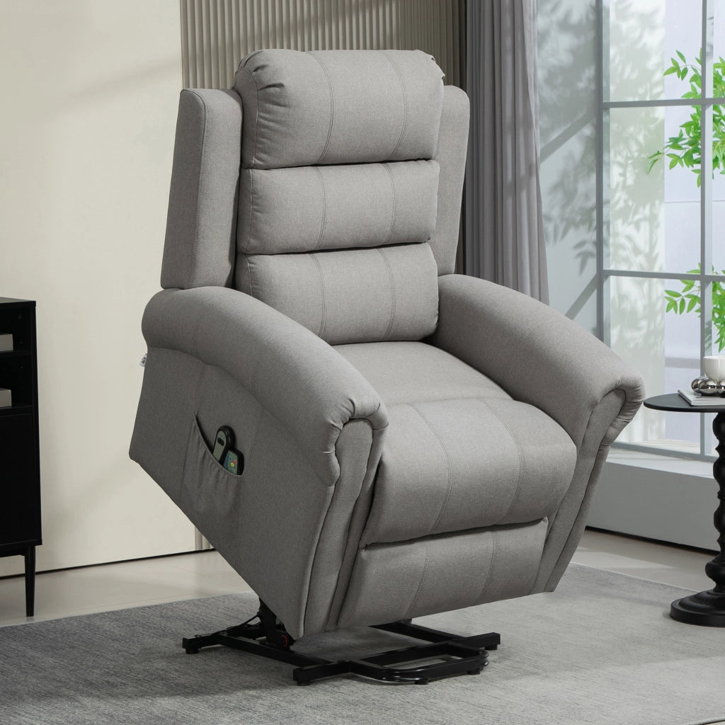Poltrona Relax Elettrica con Sollevamento, Massaggio, Riscaldamento e Funzione Reclinabile, Grigio Chiaro