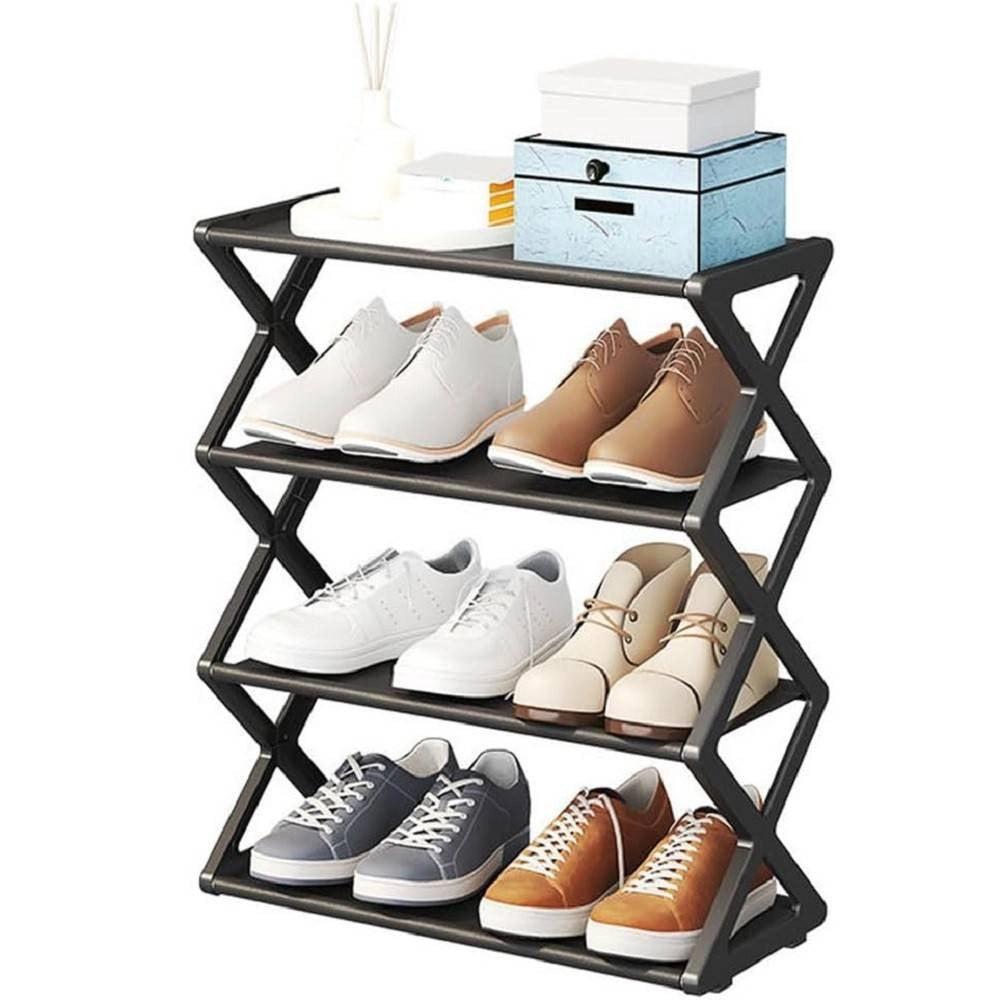 Trade Shop - Scarpiera Forma X Custodia Multifunzionale In Acciaio Portascarpe Staccabile Nero -
