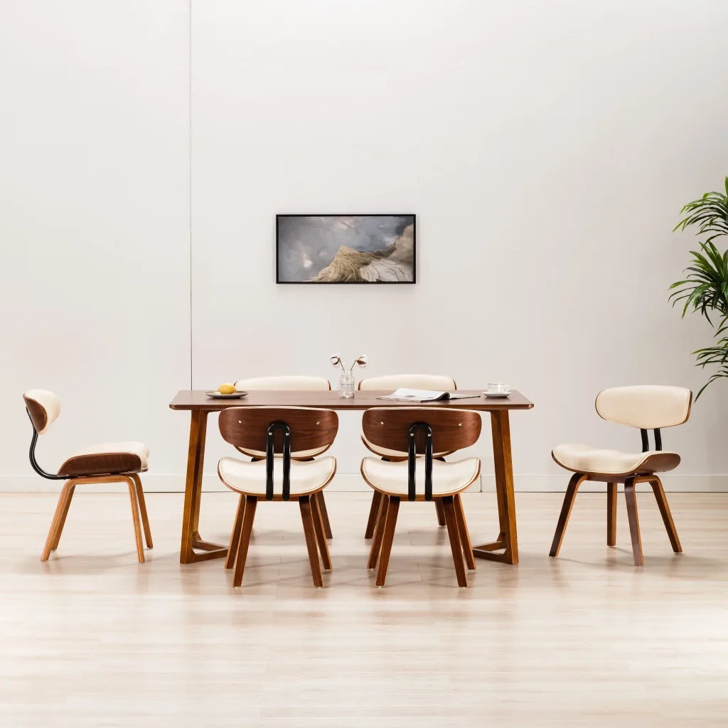 Sedie da Pranzo 6 pz Crema in Legno Piegato e Similpelle cod mxl 18770