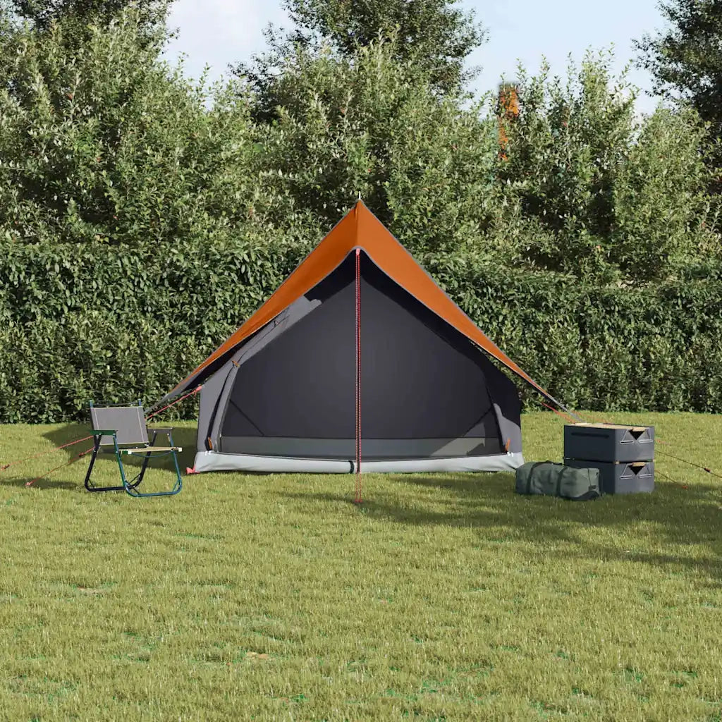 Tenda Familiare con tetto-Tenda da campeggio Grigio e arancione 220 x 220 x 184 cm