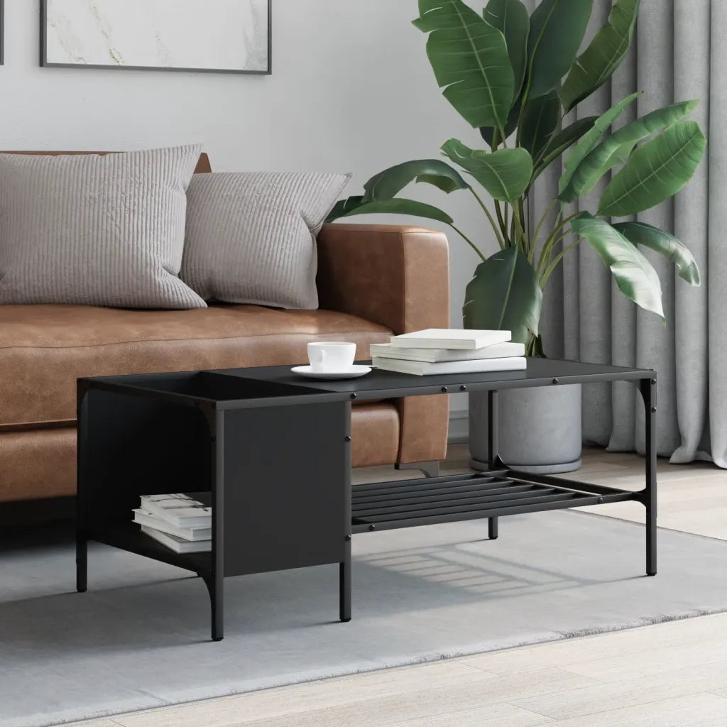 Tavolino Salotto con Ripiano Nero 100x51x40cm Legno Multistrato 837732