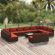 Set Divani da Giardino 13 pz con Cuscini in Polyrattan Marrone 3102147