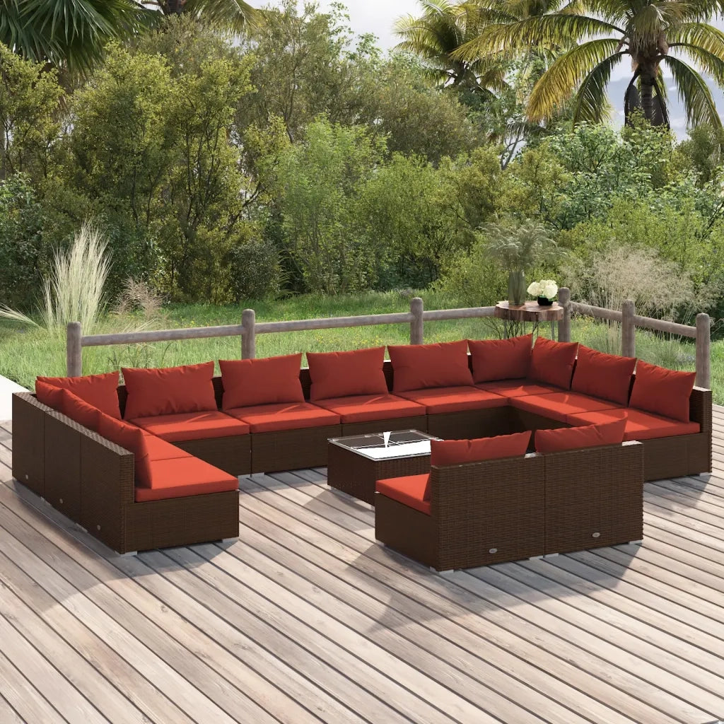 Set Divani da Giardino 13 pz con Cuscini in Polyrattan Marrone 3102147