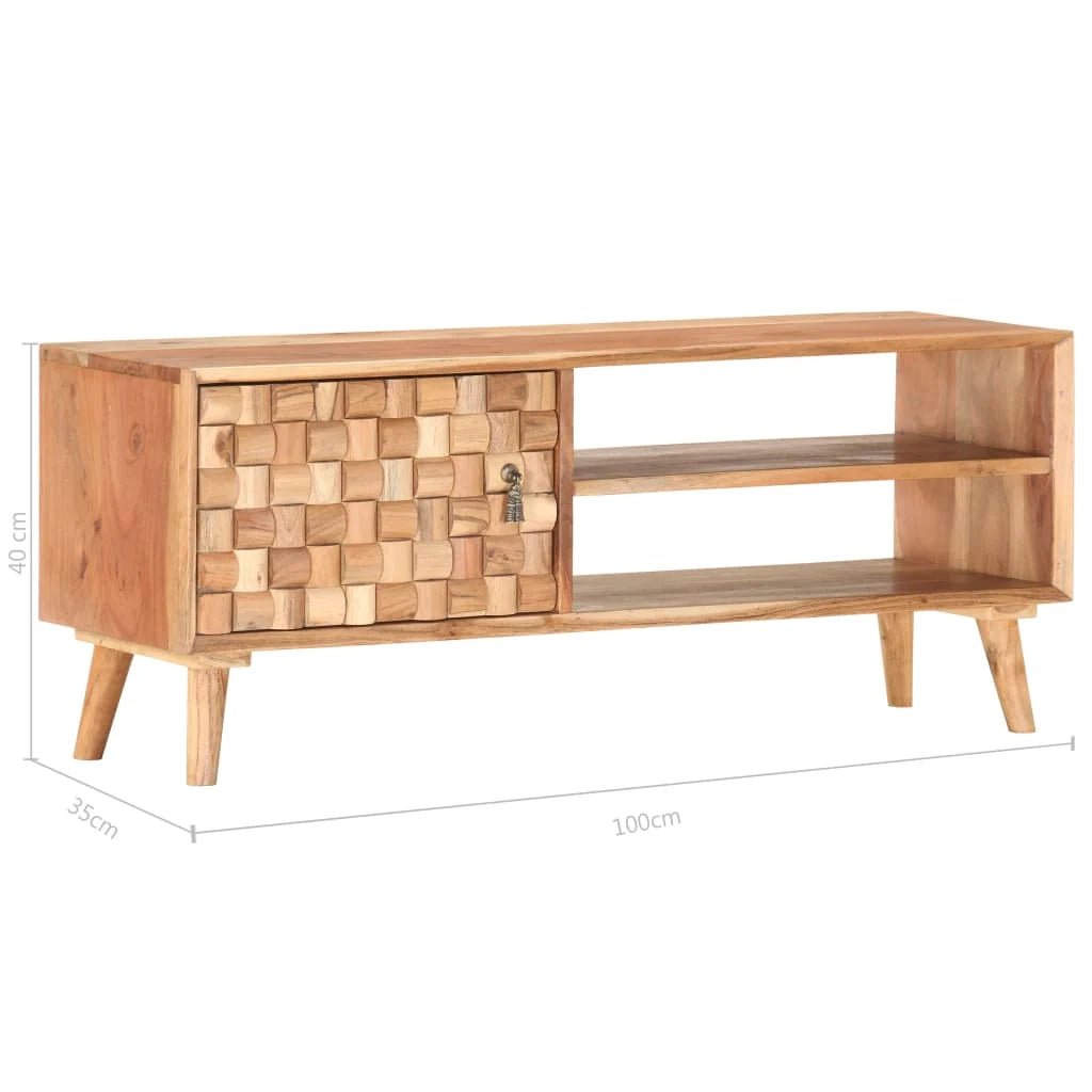 Mobile TV multimediale mensola TV credenza TV per sala da pranzo soggiorno camera da letto 100 x 35 x 40 cm legno massello di acacia marrone 02_0025483