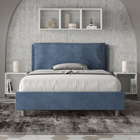 Letto Matrimoniale Francese 140x200 cm con Rete e Contenitore Imbottito in Microfibra Antea Large Blu