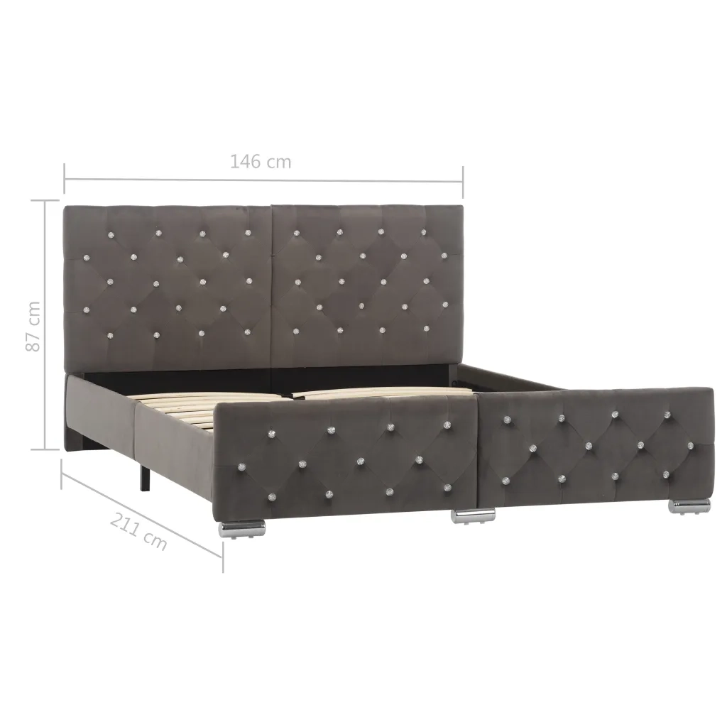 Letto matrimoniale | Letto per adulti | Giroletto Grigio in Velluto 140x200 cm