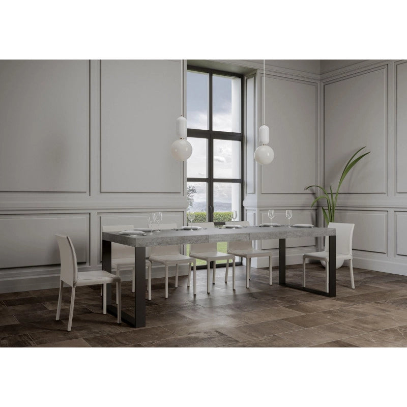 Tavolo allungabile 120/380x90 cm Tecno Premium telaio Antracite - Cemento