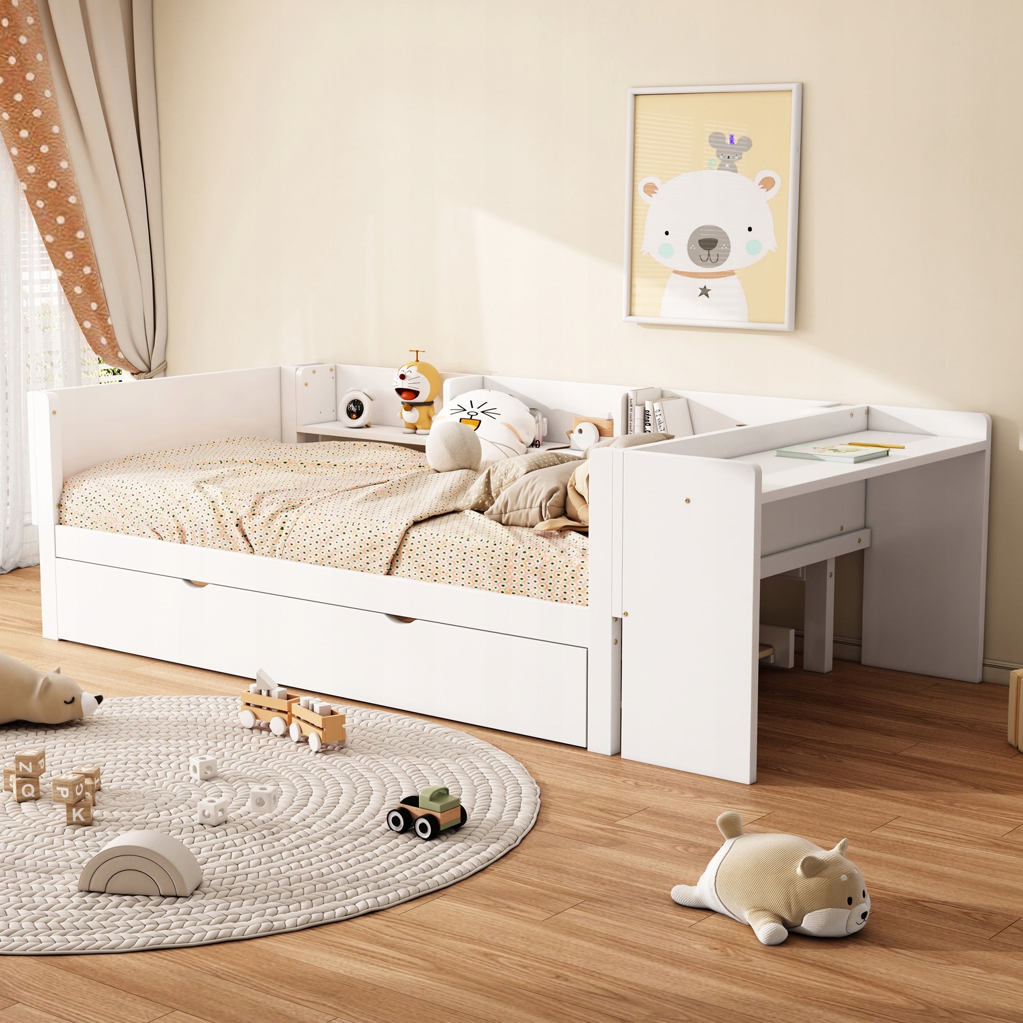 Letto con scrivania - Xylo - 90x200 - Bianco - Letto pieghevole