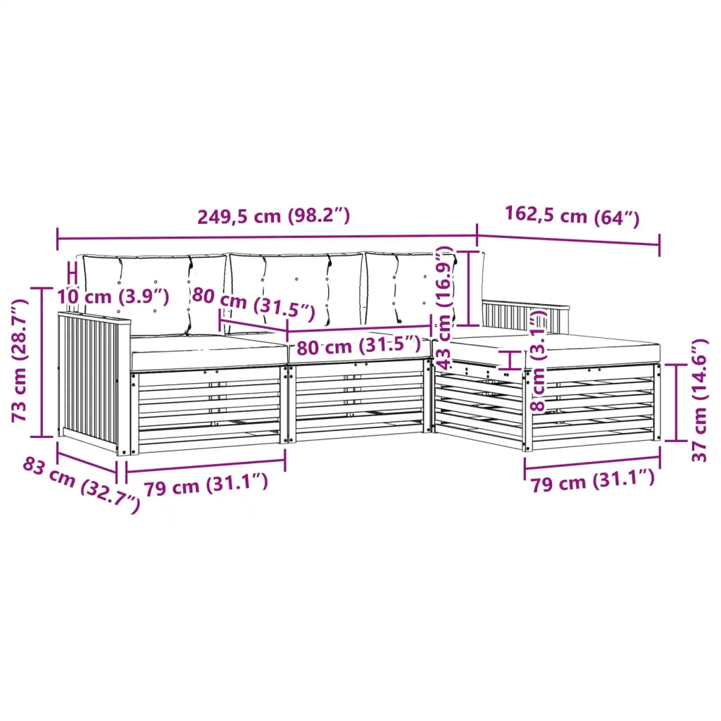 Set di divani da esterno con cuscino 4 pcs Naturale e Beige 3373258