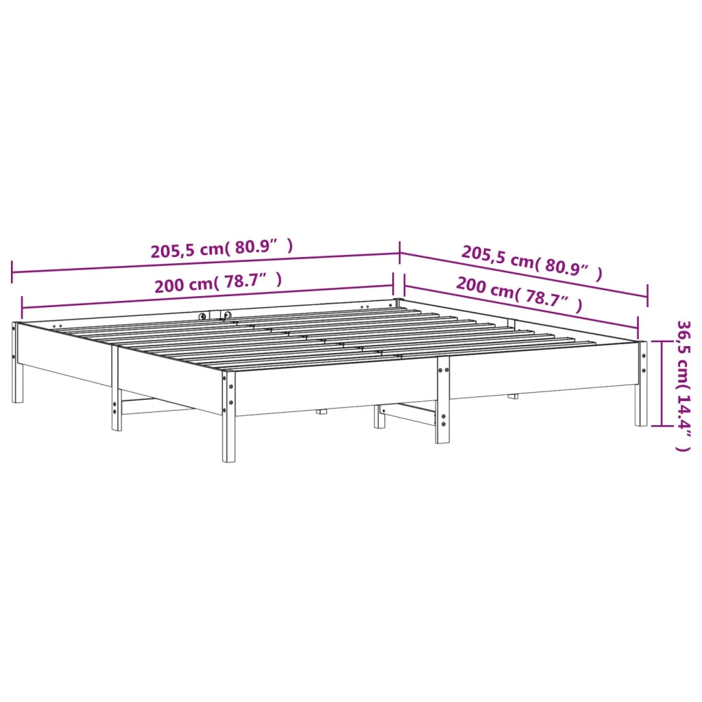 Letto senza Materasso Marrone Cera 200x200 cm in Legno di Pino