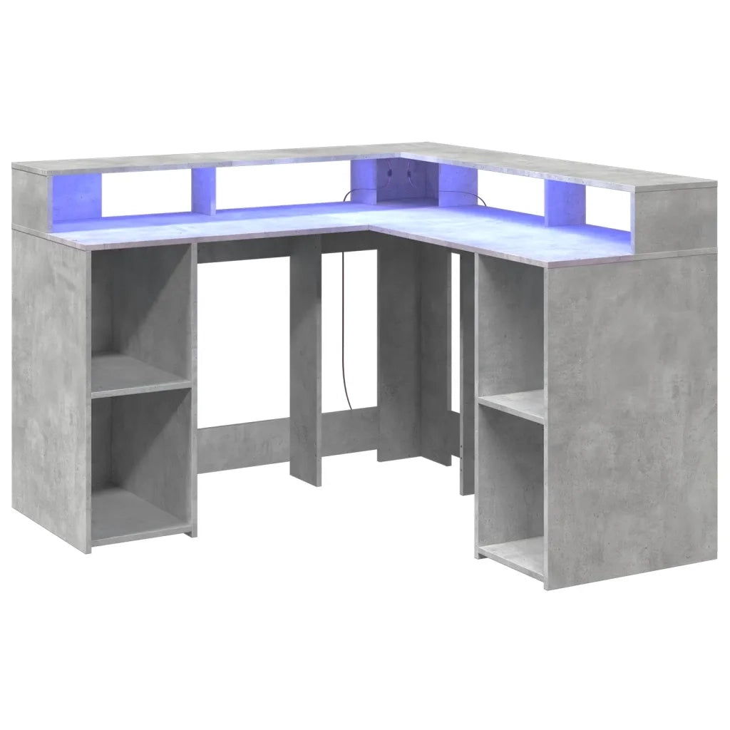 Scrivania con Luci LED Grigio Cemento 130x130x91 cm Multistrato 3309450
