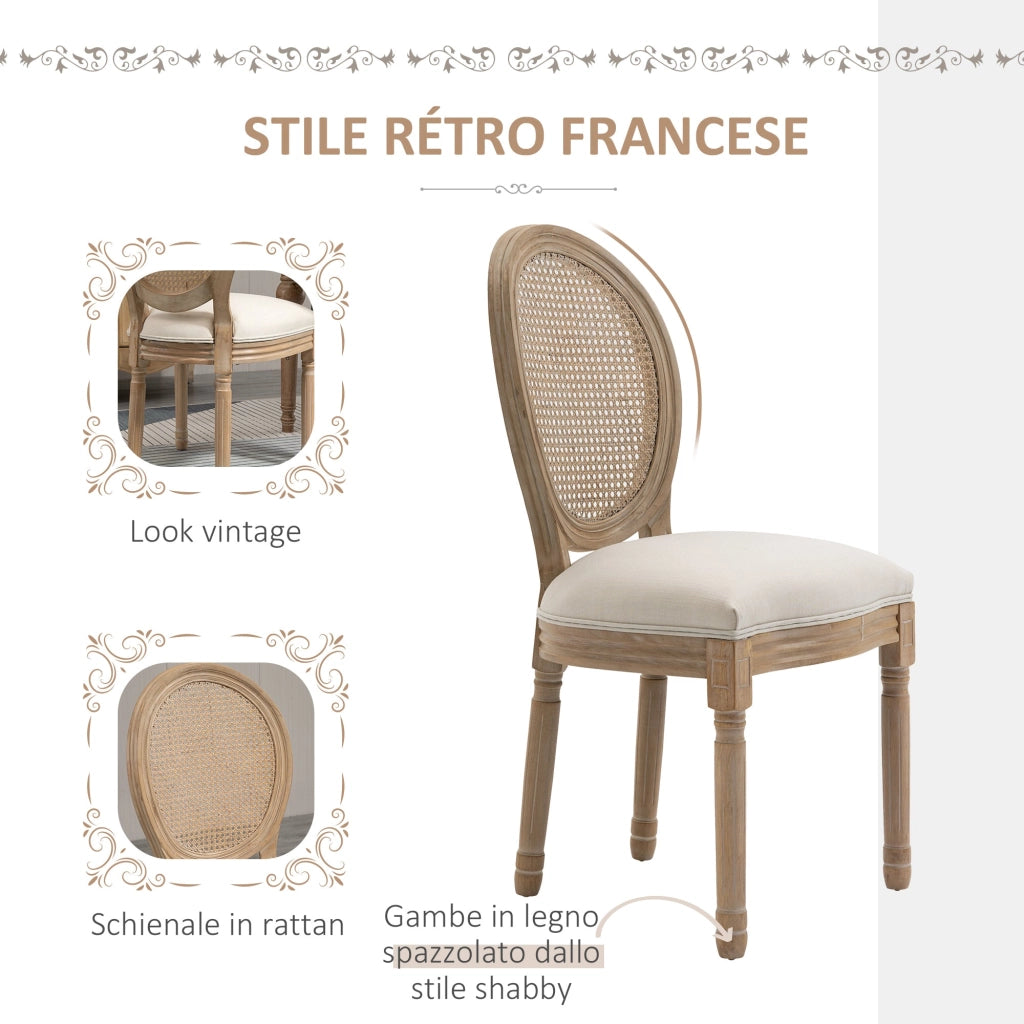 Set 2 Sedie Imbottite 49x56x96 cm in Legno e Tessuto Bianche