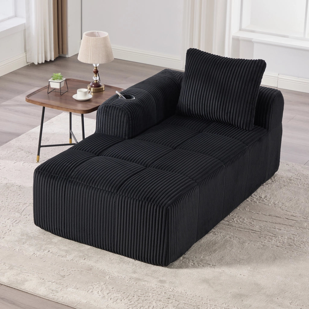 Fauteuil relax in corduroy con tasche laterali e portabicchieri, schiuma ad alta densità nero 158 × 93 × 61 cm