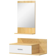 Set Mobili da Ingresso con Specchio Mensola e Mobiletto a Parete in Legno e Vetro Naturale