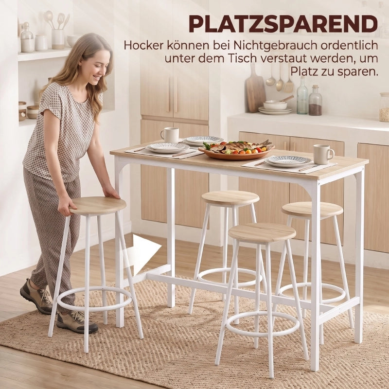 Set da bar composto da 5 pezzi per 4 persone, tavolo in stile industriale con sgabelli per cucina e sala da pranzo, rovere