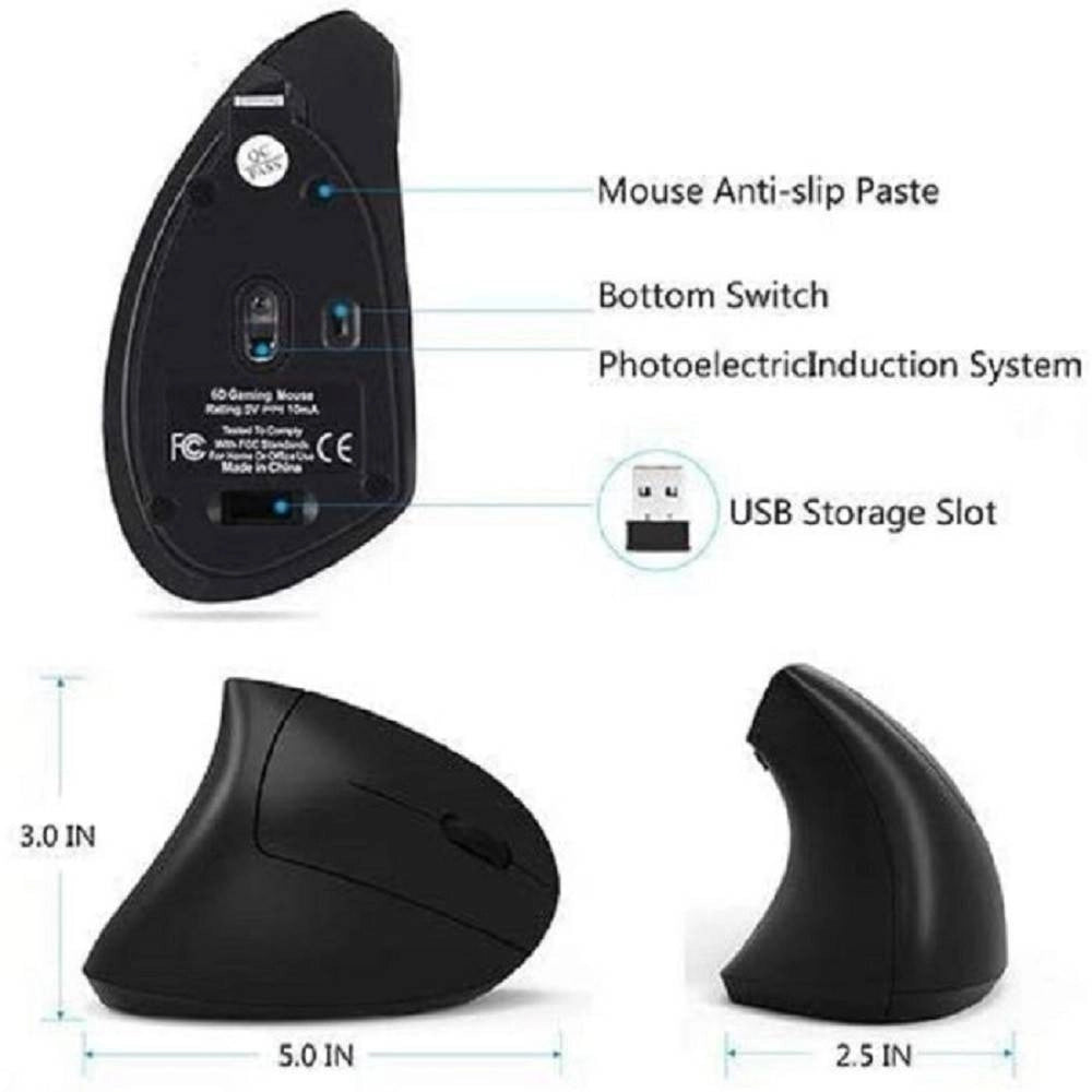 Trade Shop - Mouse Verticale Wireless 2.4ghz Ergonomico Con 7 Luci Led Rgb Senza Fili W9002 -
