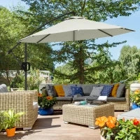 Ombrellone a Braccio a 8 Stecche con Base a Croce, in Alluminio, Metallo e Poliestere, Ø3x2.6 m, Crema
