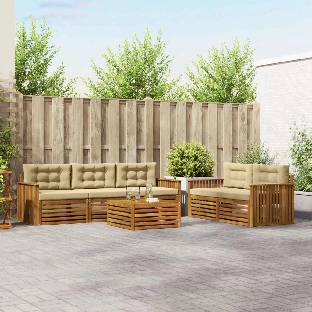 Set di divani da esterno con cuscino 6 pcs Naturale e Beige