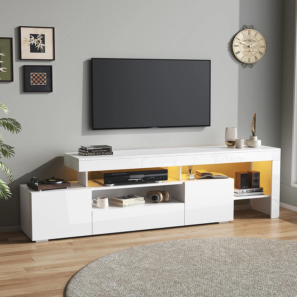 Mobile TV 192x37x53cm - Xylo - 3 Ante con Luci LED, Bianco, fino a 85"