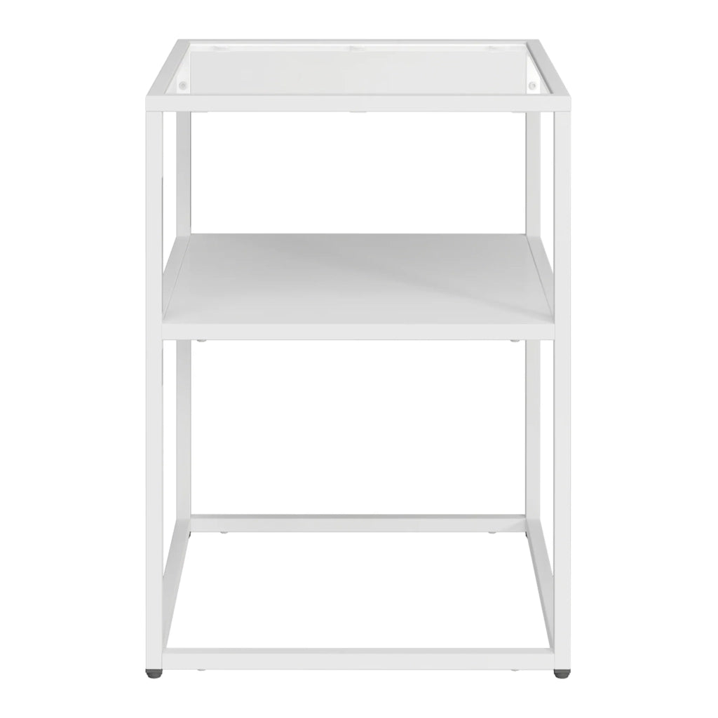 Tavolino con ripiano acciaio vetro temperato 55 x 40 x 40 cm bianco opaco 03_0010964