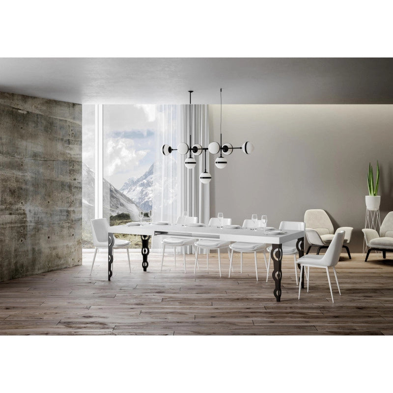 Tavolo allungabile 140/400x90 cm Karamay telaio Antracite - Bianco Frassino