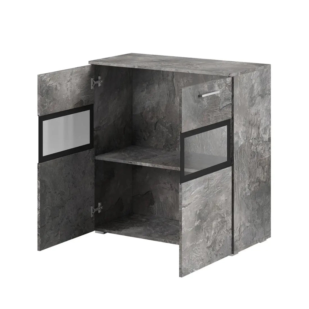 Buffet 90cm per soggiorno con 2 porte in vetro color effetto ardesia collezione CONNOR