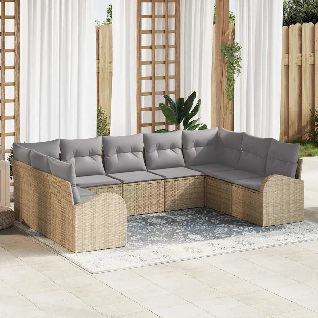 Set di divani con cuscino 9 pcs Beige Rattan in Polipropilene 3346200