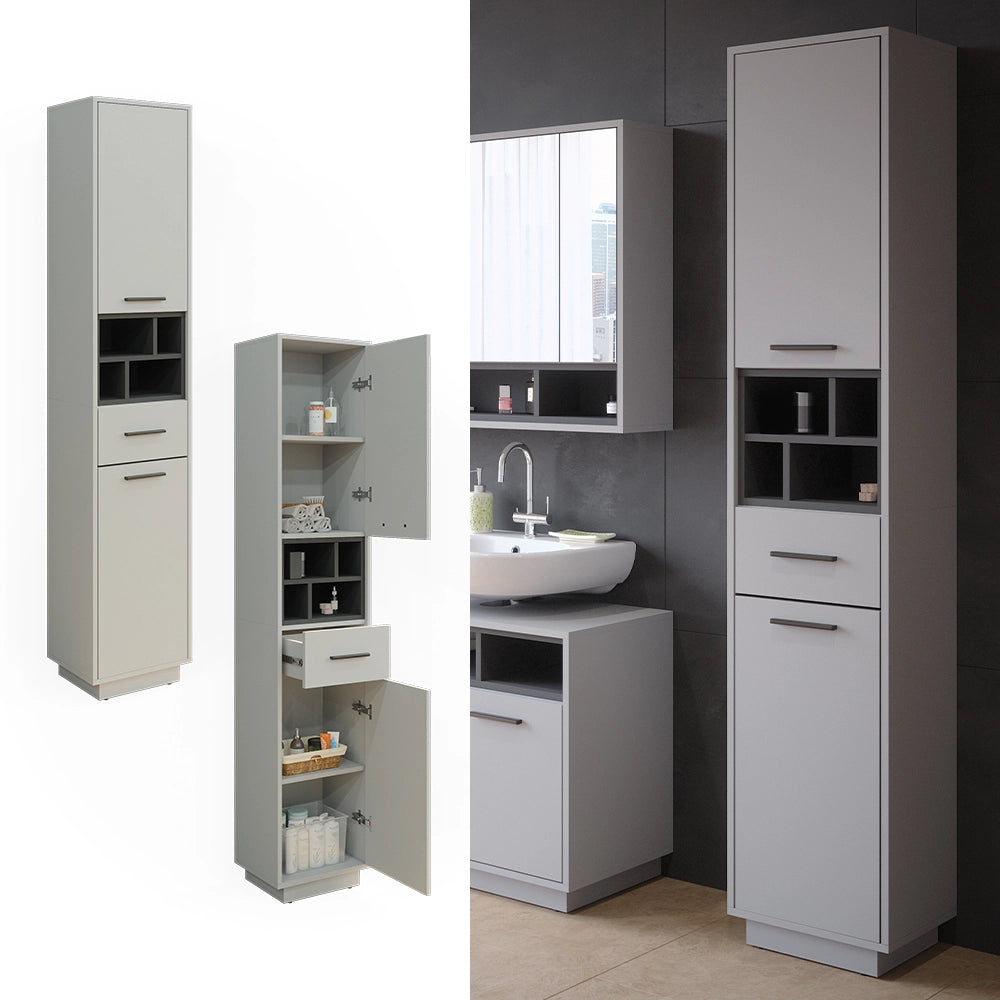 Armadio per il bagno Beatrice Grigio/Antracite 38 x 190 cm Con ante, cassetti e scomparti Vicco