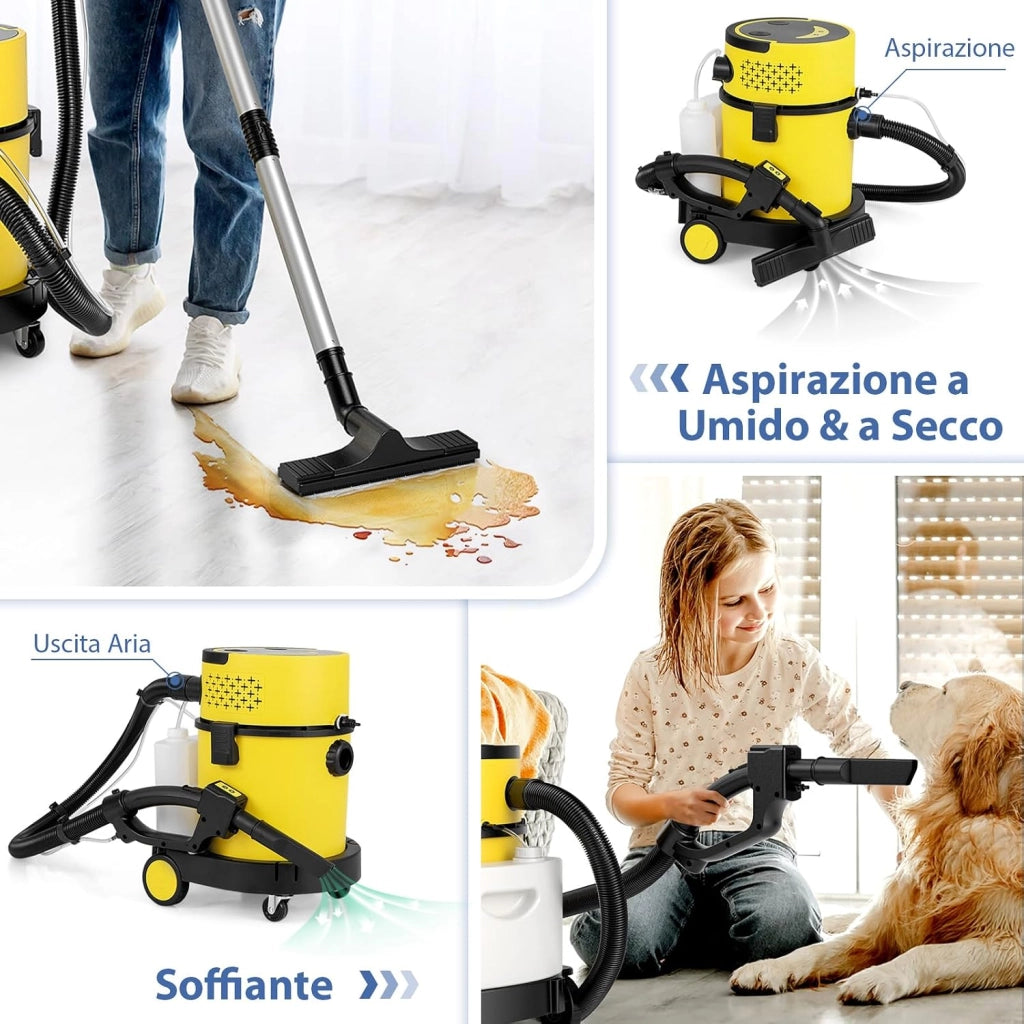 1200W 20L Aspiratori Solidi e Liquidi, 4 in 1 Macchina per Pulizia 17 KPA con Telecomando, Aspirapolvere con 9 Accessori per Pavimenti Scale Divano Auto