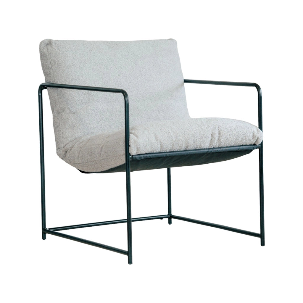 Poltrona Appare, Poltrona rivestita in tessuto bouclÒ©, Sedia imbottita, Seduta con braccioli in metallo, 61x67h75 cm, Grigio