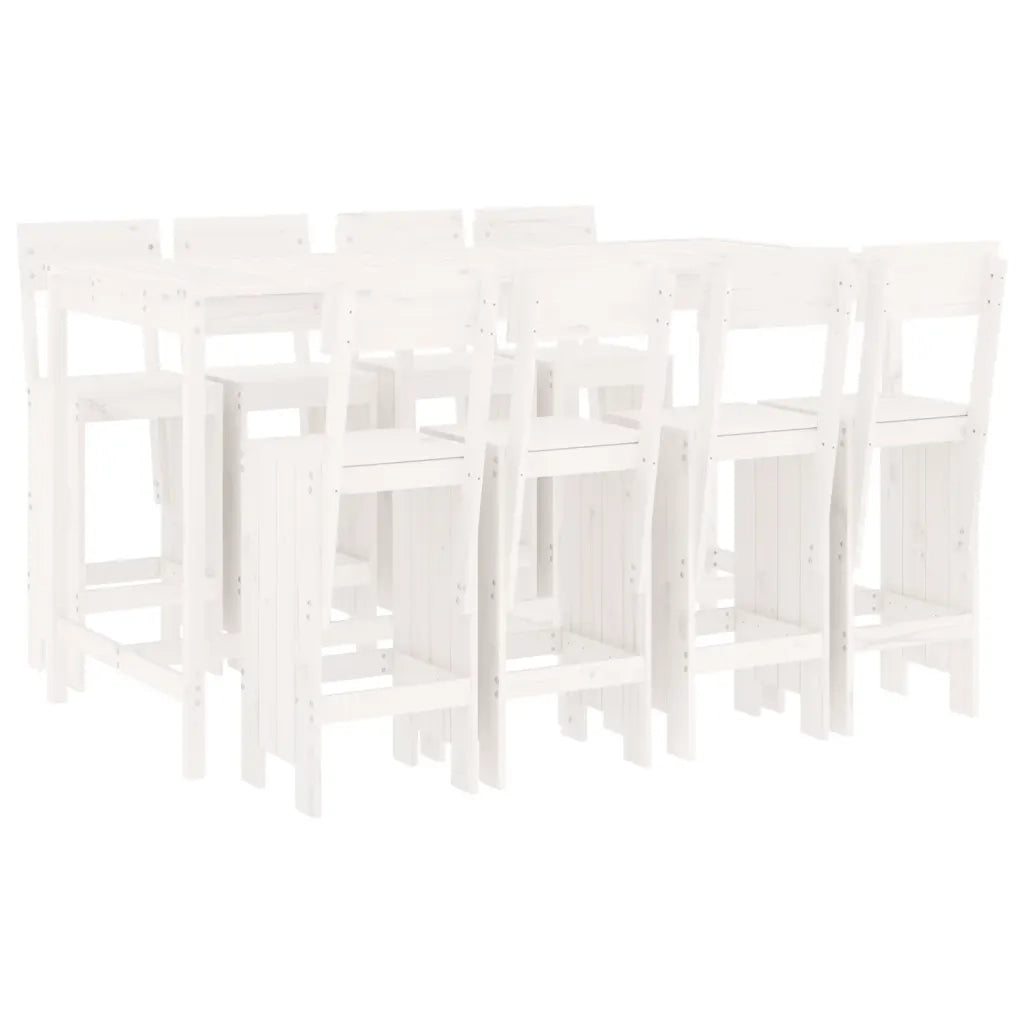 Set Bar da Giardino 9 pz Bianco in Legno Massello di Pino