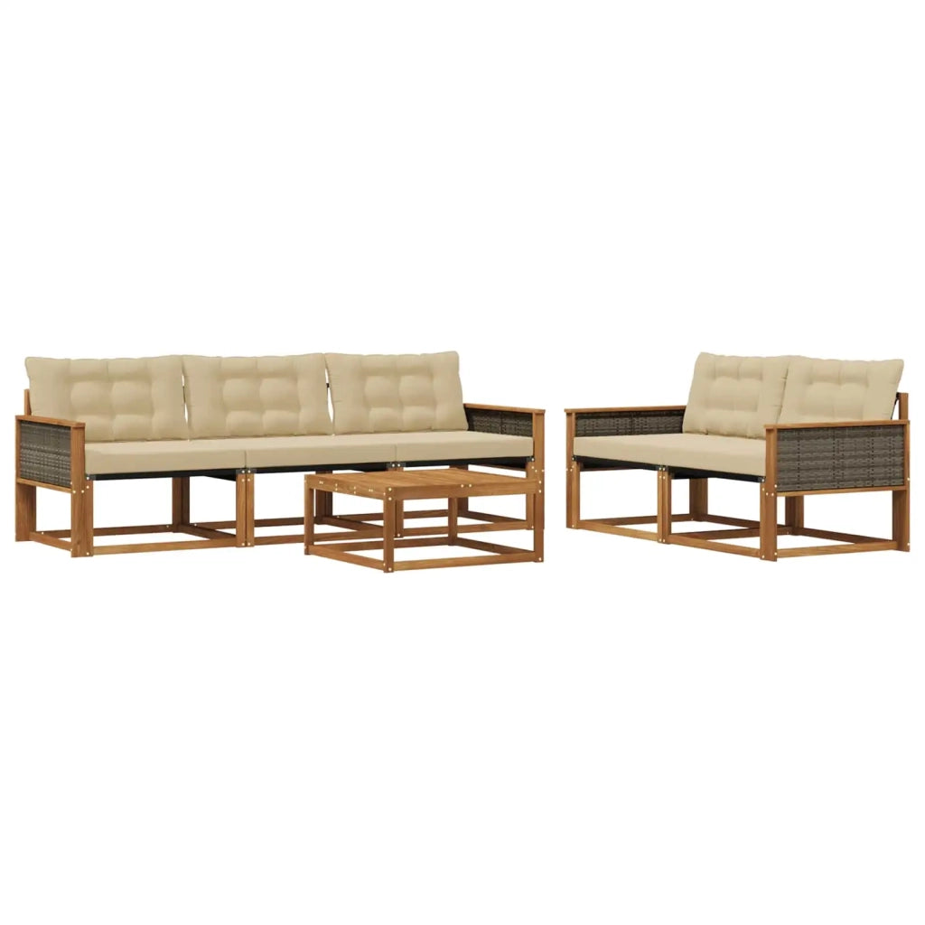 Set di divani da esterno con cuscino 6 pcs Naturale e Beige
