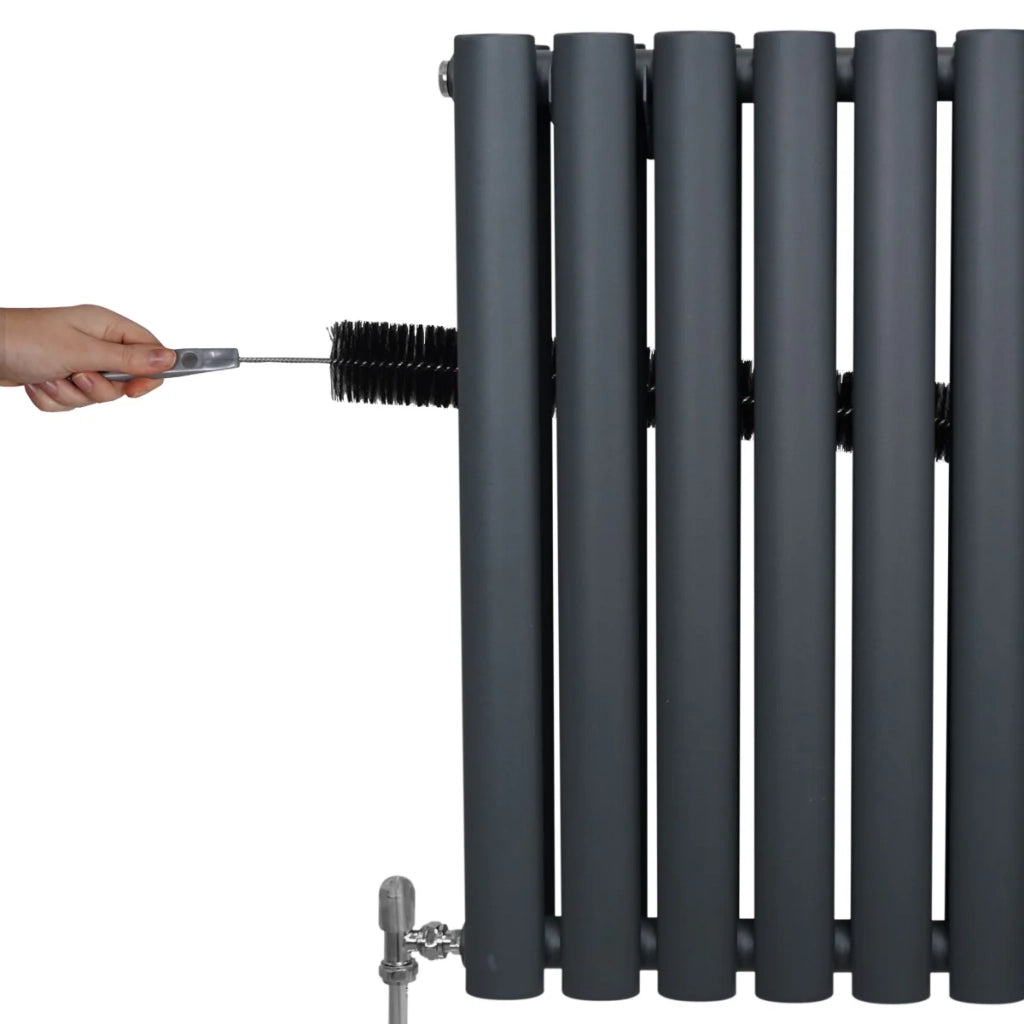 Radiatore a colonna ovale e valvole cromate TRV Designer grigio antracite 1600mm x 480mm