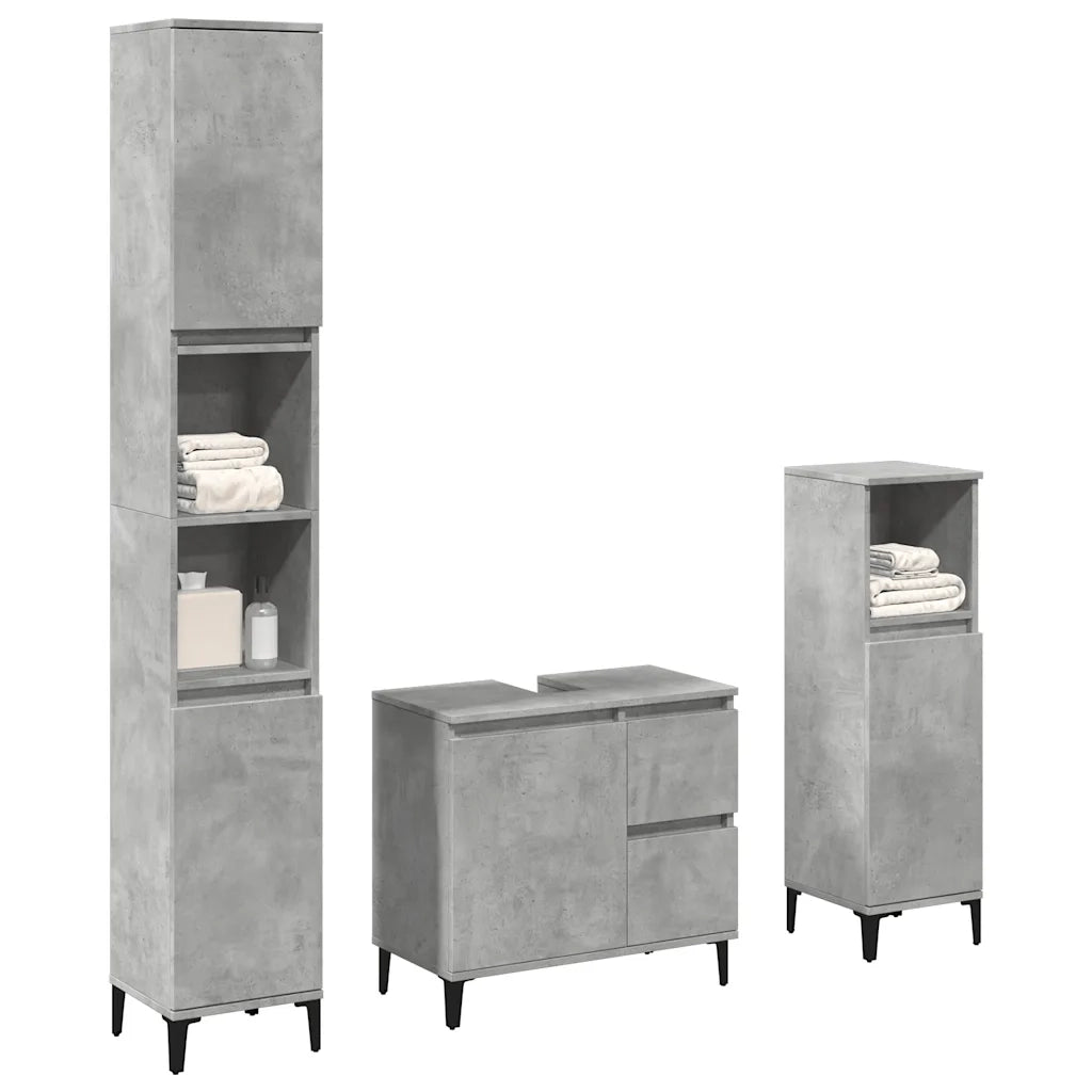 Set Mobili da Bagno 3 pz Grigio Cemento in Legno Multistrato 3324946